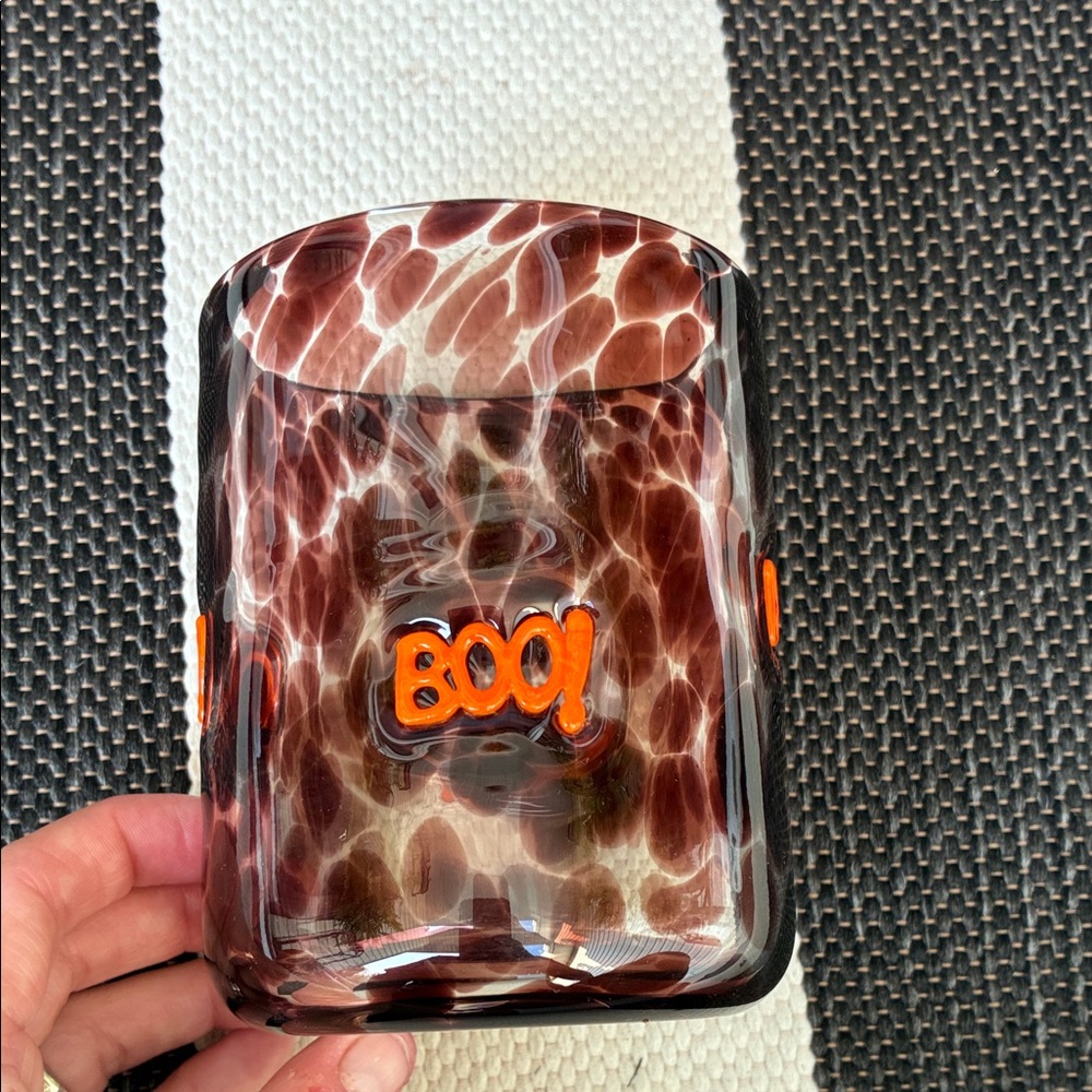 Anthropologie Black and Orange 'Boo!' Candle Holders